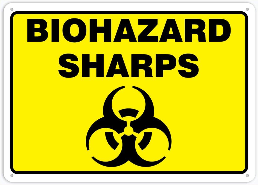8"x12" Tin Metal Sign - Biohazard Sharps - Decorative Wall Sign For Home, Gate, Garden, Bars, Restaurants