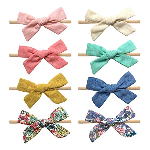 Baby Headbands and Cotton Bows, Super Soft & Stretchy Nylon Hair bands for Baby Girls