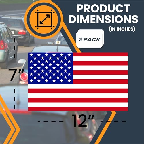 Image of Magnet Me Up American Flag Magnet Decal, 7x12 inches, 2 Pack, Red White and Blue, Heavy Duty Automotive Magnet for Car Truck SUV