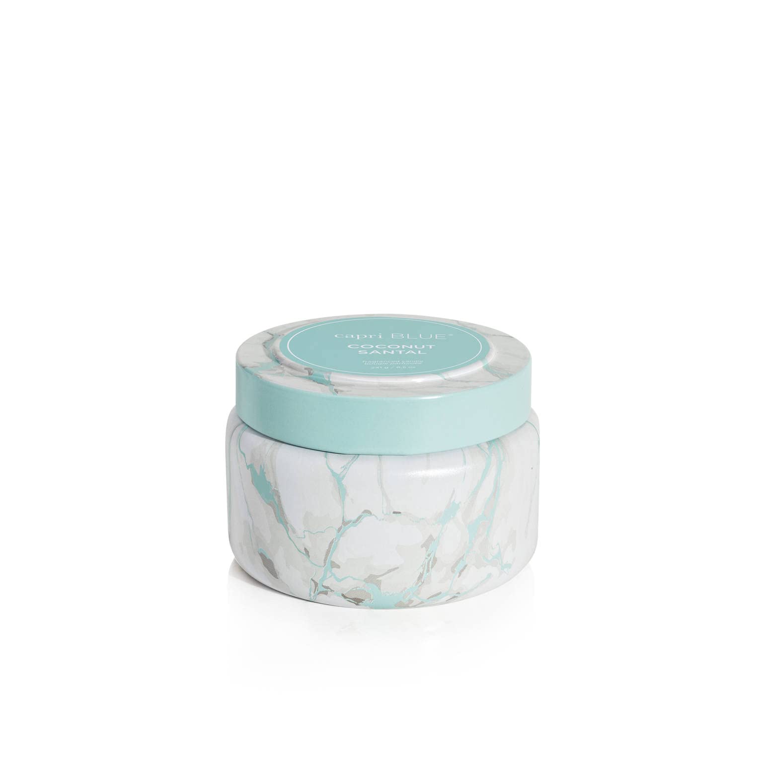 Capri Blue Candela di cocco Santal - Candela moderna in latta stampata in marmo - Candela di lusso per aromaterapia (240 g)