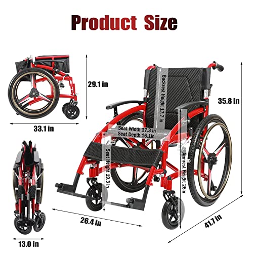 ZwaHce Sports Wheelchair for Adult, Folding Ergonomic Transport Wheelchairs, Self-propelled Manual Chair with Anti-Tipper, 24” Rear Wheels