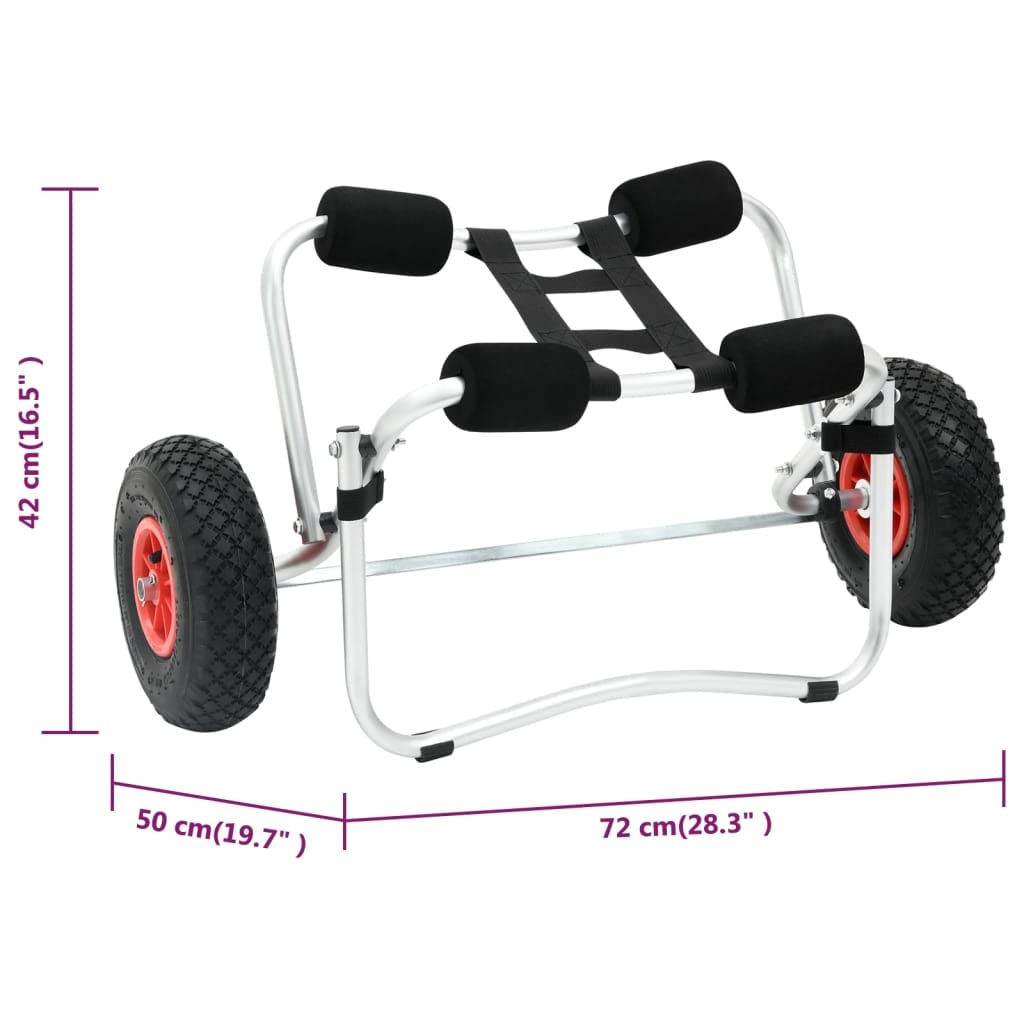 Kayakwagen Aluminium mit aufblasbaren Gummirädern, 70 kg Tragkraft, klappbar, 25 cm Räder, Schaumstoffkissen, ideal für Kajak, Kanu, Boot, Segelboot Transport und Wassersport