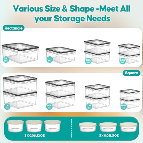 40 PCS Food Storage Containers with Lids Airtight (20 Containers & 20 Lids) - Plastic Food Containers for Kitchen Storage Reusable BPA-Free Leakproof Meal Prep Container with Labels & Pen - Image 3