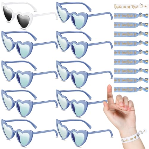 Fiada 20 Piezas de Set de Gafas de Sol de Corazón para Novia Pulsera Nupcial Bride Pulseras de Dama de Honor Team Bride, Accesorios para Despedida de Soltera Fiesta Decoración (Blanco y Mar Azul)