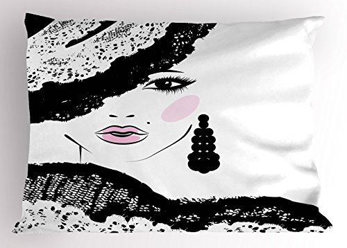 Ambesonne Teen Room Pillow Sham, Baroque Abstract Woman Face and Patterned Hat Old Fashioned Design, Decorative Standard King Size Printed Pillowcase, 36