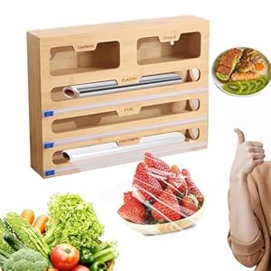 Kinfezlon 5-in-1 Bambus Folienspender mit Cutter