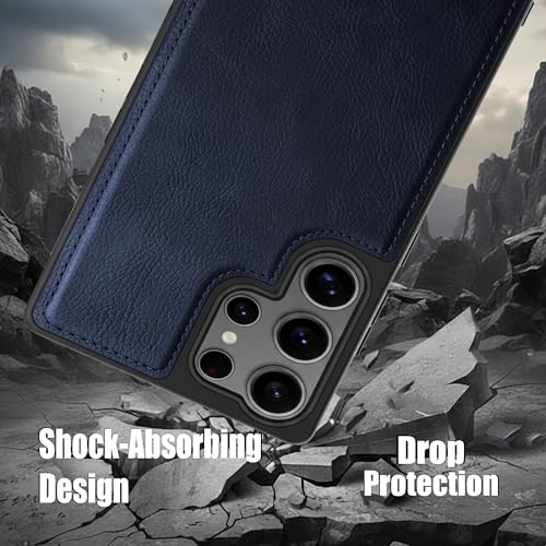 Image of Leather Case for Samsung Galaxy S23 Ultra Premium Protective Stylish Slim Cover with Shockproof Raised Edges Blue