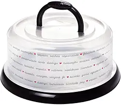 Porta Bolo Base Redonda Boleira Plástico Com Tampa De Rosca E Alça Resistente Decorada Portátil