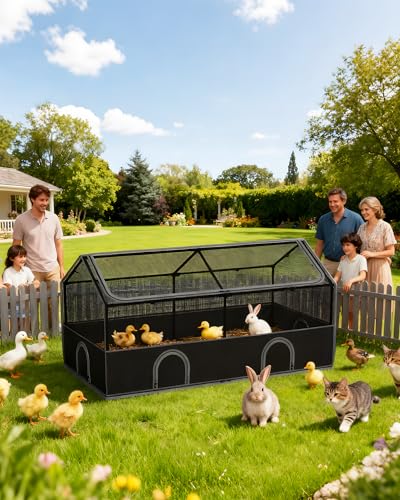 DINMO Kleintiergehege, Freigehege für Kaninchen Meerschweinchen, Haustier-Laufstall mit wasserdichtem Boden für Hamster, Igel, Kätzchen, Hühner, für innen und außen, schwarz, 165 x 80 x 80 cm