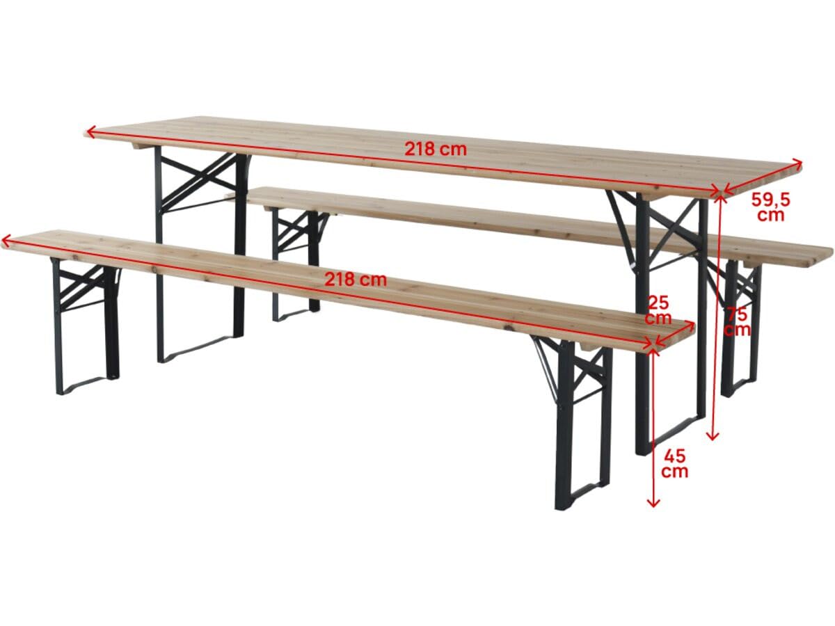 Table de Jardin Brasserie Pliante Lisbonne 218 x 59,5 x 75 cm Marron avec 2 bancs