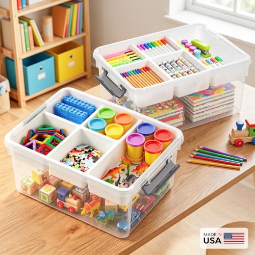 Image of 17QT 2Packs Clear Craft Organizers and Storage with Fixed-Compartment Tray, Art Supply Organizers and Storage, Craft Storage Bins with Lids for Beads, Markers, Playdoh, Tools and Coloring Books