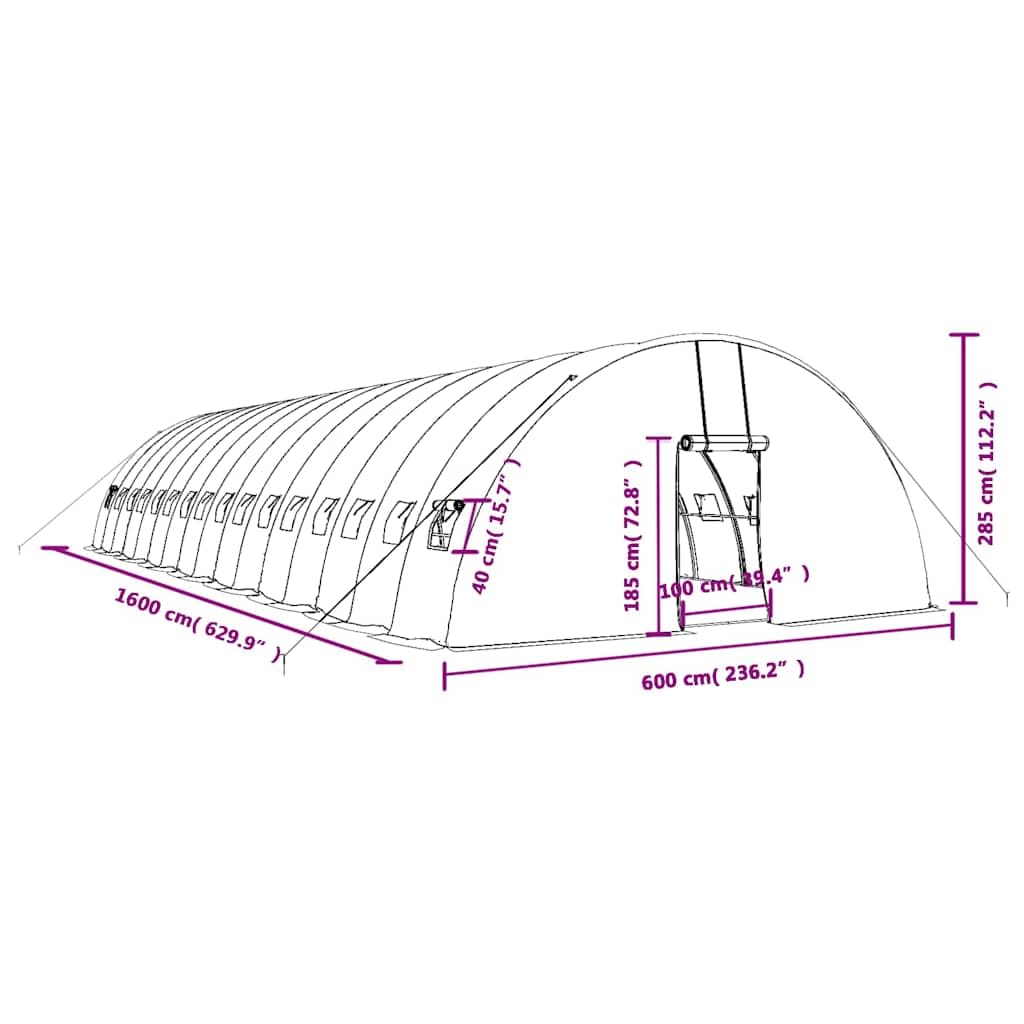 Mangloder Gewächshaus mit Stahlrahmen und PE Folie Grün 96 m² 16 x 6 x 2,85 m für Gewächshaus Treibhaus Aufzucht Outdoor Frühbeet Anzuchthaus wetterfest stabile Pflanzenpflege