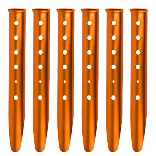 YAPJEB Tent Stakes Pegs Aluminum U-Shaped 6 Pcs Lightweight Anchor Heavy Duty Ground Nails for Snow Sand Beach Shade Canopy Hiking Backpacking Boating Picnic (Orange)