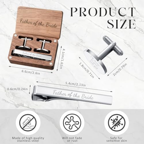 Image of Colingmill Father of the Bride Gift Dad of the Bridegroom Cufflinks Tie Clip Set with Engraved Wood Gift Box for Dad