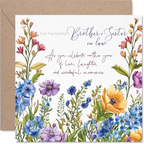 Brother Sister in Law Anniversary Card - Floral Garden Flowers - Happy Wedding Anniversary...