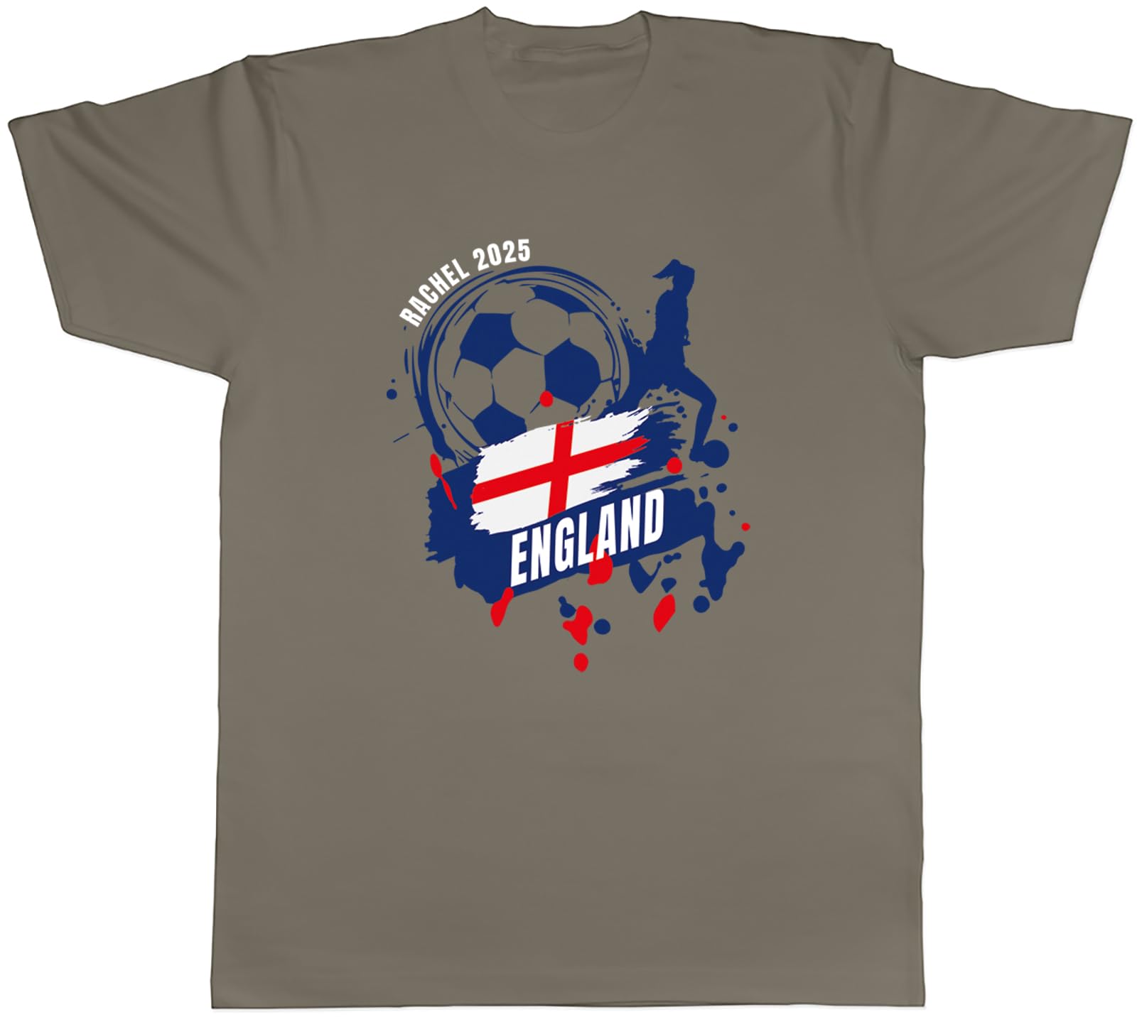 Shopagift Personalised England Football Supporter Fan 2025 Mens T-Shirt Tee Grey