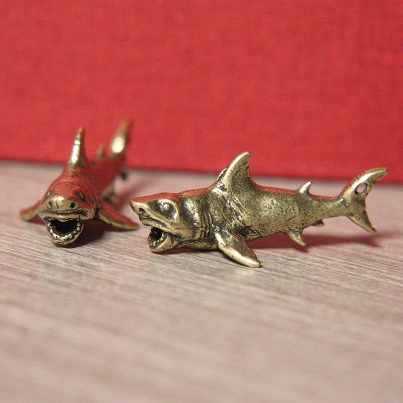 Figura decorativa vintage de tiburón en latón, 2 piezas