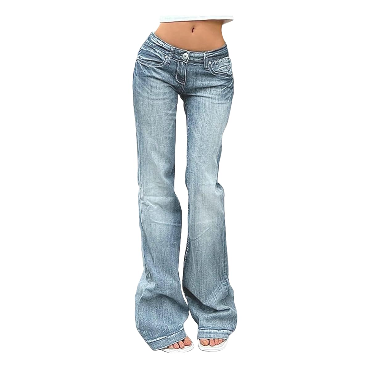 Jeans da Donna A Zampa Donna, Skinny Elasticizzati Vita Bassa, Snellenti-Blu Scuro-s