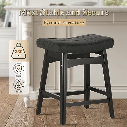 Image of PHI VILLA Counter Height Bar Stools Set of 3, Solid Wood Barstools