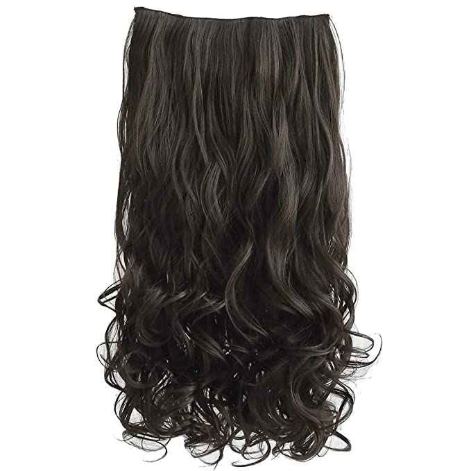 Image of Women Hair Extension Long Curly Wavy Black Brown 16 Inches Hairpiece With 5 BB Clip /Hair Extension for Women Party /Halloween /Christmas