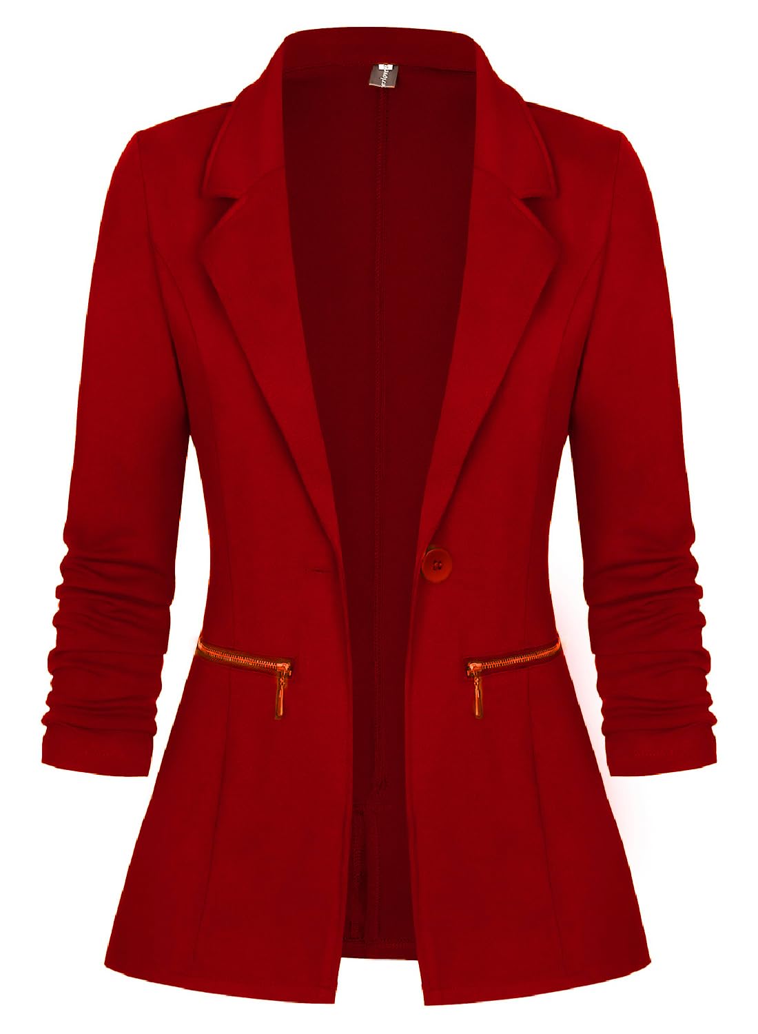 Genhoo Women's Long Sleeve Blazer Open Front Cardigan Jacket Work Office Blazer with Zipper Pockets