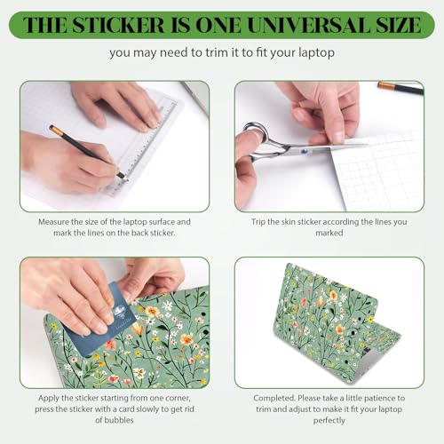 Image of Laptop Skin Sticker Decal,13.3 inch 14 inch 15 inch 15.4 inch 15.6 inch Laptop Universal Vinyl Skin Sticker Cover, Reusable Art Decal Protector, Green Art Flowers
