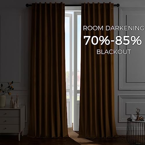 Topfinel Mustard Velvet Curtains 84 Inches Long For Living Room, Rod Pocket Back Tab Thermal Insulated Blackout Drapes For Bedroom/Sliding Glass Door, 2 Panels, W52 X L84, Mustard Yellow #TOP5