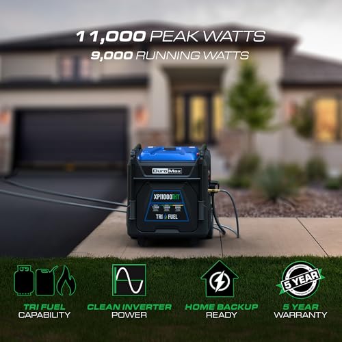 Image of DuroMax XP11000iHT 11,000-Watt Tri Fuel Portable Digital Inverter Generator - Gas, Propane & Natural Gas, Remote Electric Start, Whole Home Power Backup, Transfer Switch Ready, RV & Emergency Ready