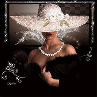 DIY 5D Diamond Painting Kits for Adults Full Drill Lady in Black Dress and White Hat 30x40cm Round Drill Cross Stitch Crystal Rhinestone Diamond Art Embroidery Canvas Crafts for Home Wall Decor Q279