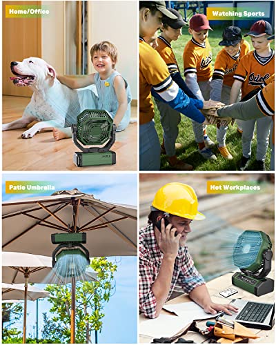 Image of Rechargeable Auto Oscillating Fan with Remote & Timer & LED Light, 9-Inch 20000mAh Battery (70Hrs), Portable USB Fan for Camping, Travel, Worksite & Strong Hurricanes