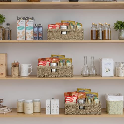 Image of StorageWorks Pantry Baskets, Wicker Storage Baskets, Shallow Basket, 1-Pack