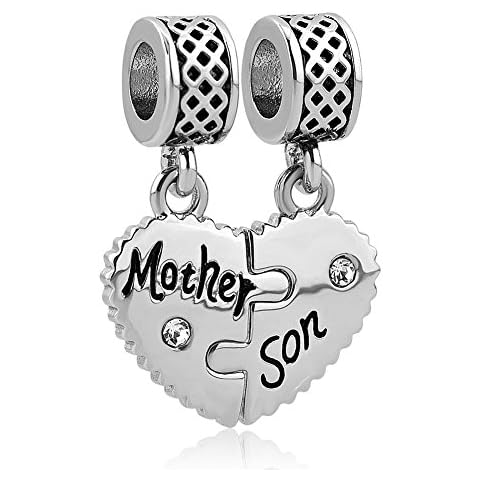 LilyJewelry Heart Love Mom Mother Son Charm Puzzle Dangle Beads For Snake Chain Bracelet Cover