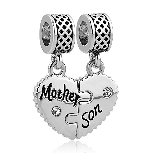 Charmed Craft 2 pcs Mother Son Charms Heart Love Dangle Beads for Snake Chain Bracelets (Mother Son-1)