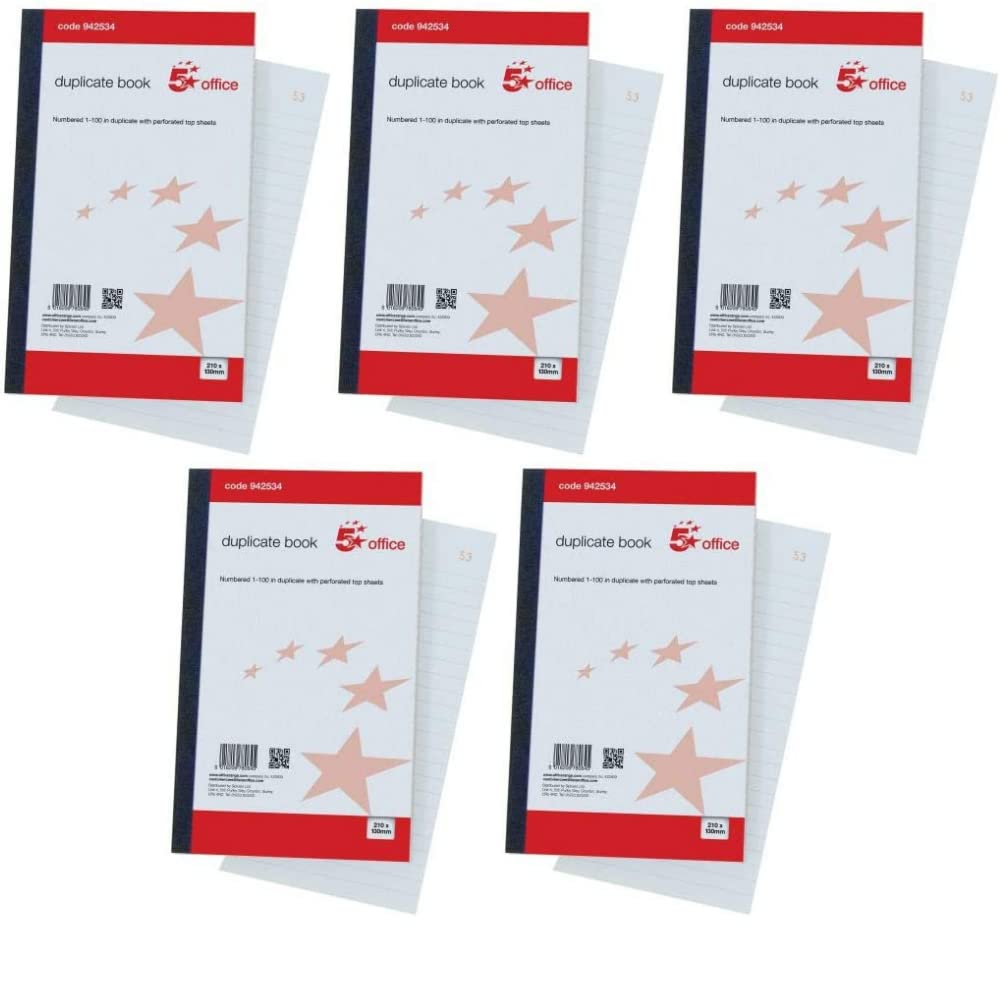 Duplicate Book 100 Sets Ruled Indexed Perforated 210 x 130 mm (5), White and Red