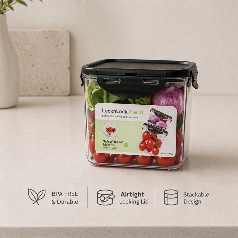 Image of LocknLock Bisfree Modular Storage Container Set of 2 (850ml) | Stackable Airtight Food Containers | Microwave, Freezer & Dishwasher Safe | BPA Free Kitchen Storage Boxes