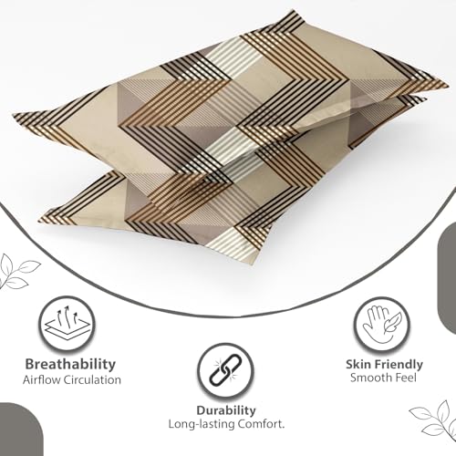 Image of IVAZA Ezyption Cotton Super Soft 240 TC Elastic Fitted All Around Elastic Printed King Size Double Bed Bedsheet with 2 Pillow Cover 72 inch X 78 inch Brown Zig Zag