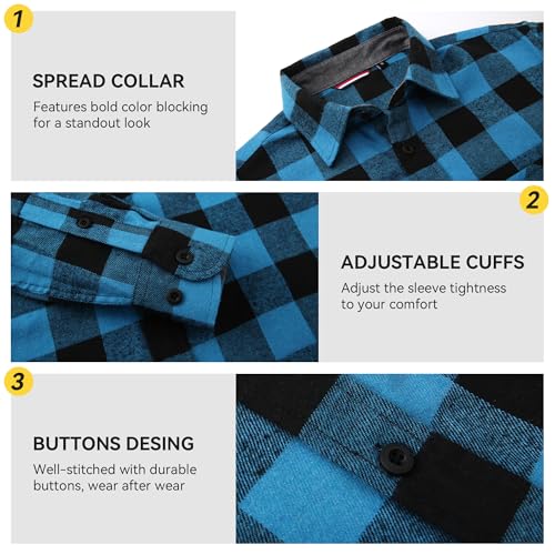 Image of WARHORSEE Flannel Shirt for Men Long Sleeve Button Down Plaid Shirts