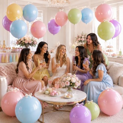 Image of 10 Pcs Pastel Round Foil Balloons Multicolor Colorful 4D Ball Balloon Pastel Color 22 In Mylar Balloon for Girl Rainbow Birthday Wildflower Floral Baby Shower Anniversary Disco Party Decoration