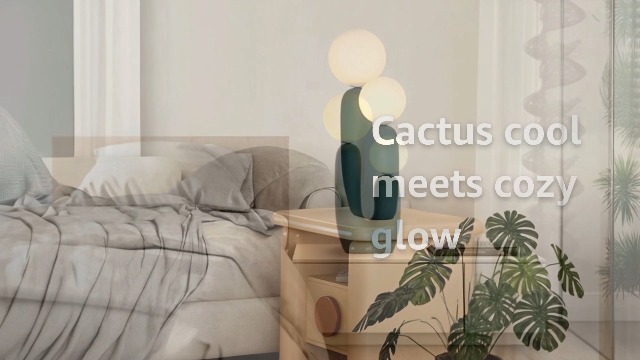 SIMEESO Modern Green Table Lamp Cactus Shape Resin Retro Table