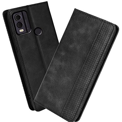 XINNI Protective Phone Case for Nokia C22, PU/TPU Vintage Flip Leather Shockproof Cover Magnetic Book Style Wallet, Black