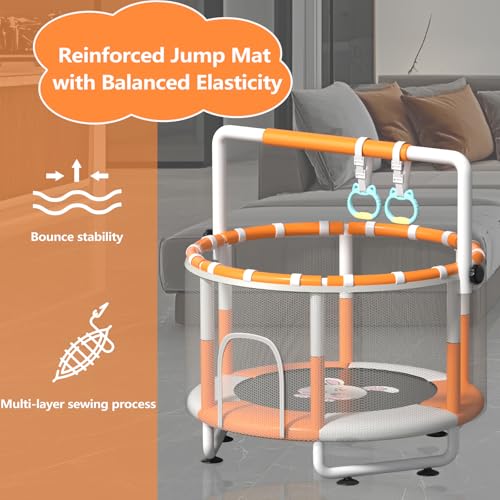 55" Kids Indoor Trampoline with Safety Net, Adjustable Gymnastics Bar & Toys – Indoor/Outdoor Toddler Play Gym for Boys & Girls Ages 3+, Birthday Gifts - Image 6