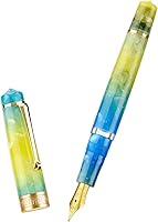 Vista 20 de Asvine P20 - Pluma estilográfica de pistón de resina ámbar, punta media de iridio, bordes dorados, colección Smooth Writer con estuche