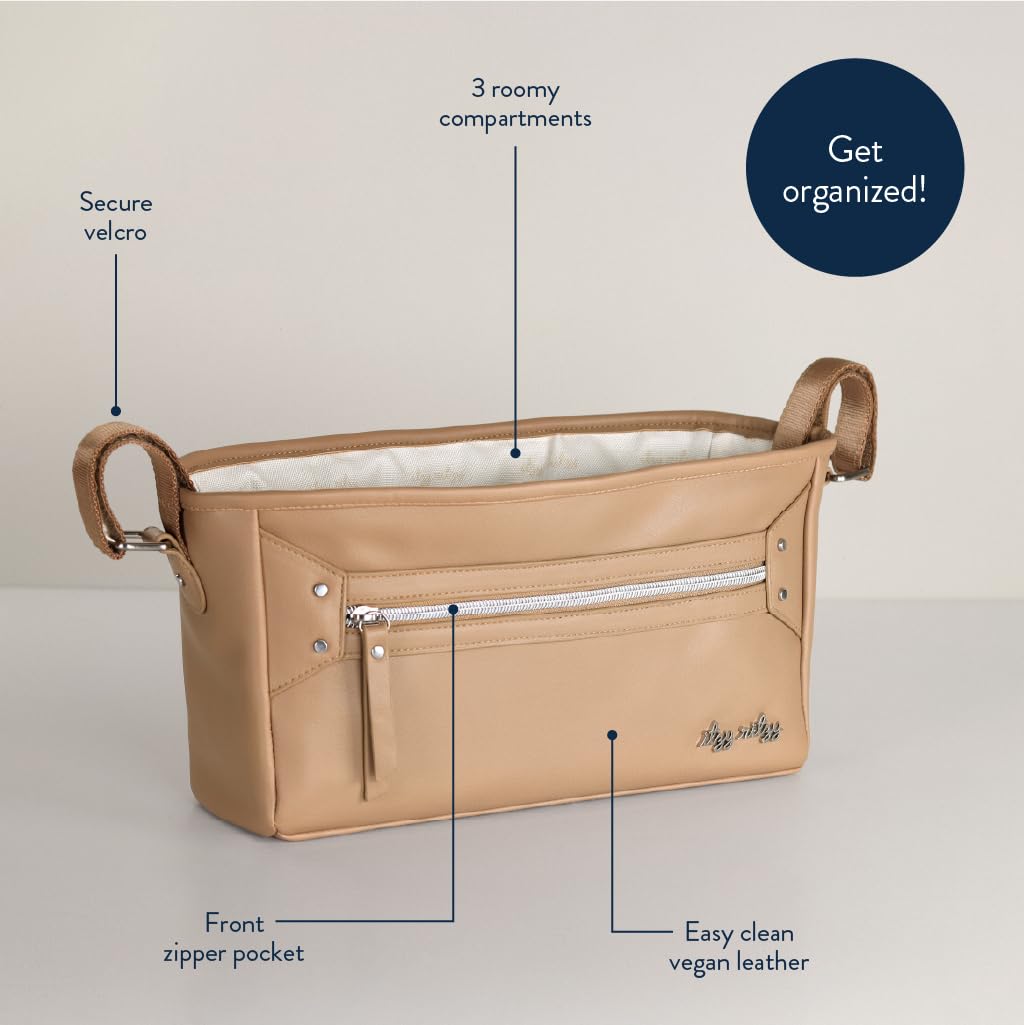 Itzy Ritzy Verstellbarer Kinderwagen-Organizer – Kinderwagen-Organizer-Tasche mit Fronttasche mit Reißverschluss, 2 integrierten Innentaschen und verstellbaren Riemen, passend für fast jeden