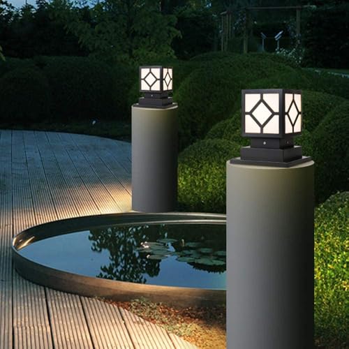 Image of Gate Light for Outdoor Waterproof, Gate Light Lamp for Home Entrance & Garden - Modern Pillar Gate Lamp for Pathway, Porch & Patio (GL17 Black, Pack of 2)