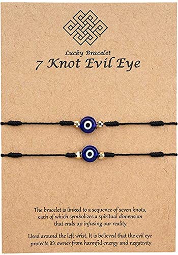 Kaushey loom & craftAuthentic Evil Eye Adjustable 7 Knot Black Nazar Bracelets/Friendship String Bracelets for Women & Men Pack of 2