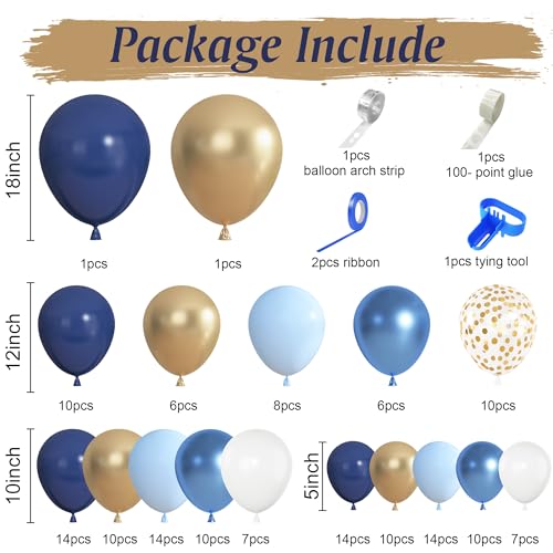 Image of Ouddy Life 156Pcs Navy Blue and Gold Balloon Garland Arch Kit, Royal Blue White Metallic Gold Confetti Mixed Sizes Balloons for Baby Shower Wedding Birthday Anniversary Graduation Party Decorations