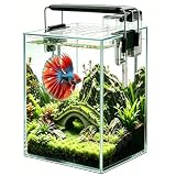 iPriro Ultra White Glass Aquarium Starter Kits 1.5 Gallon Small Fish Tank, Betta Fish Tank with LED Light, Power Filter, for Home Office...