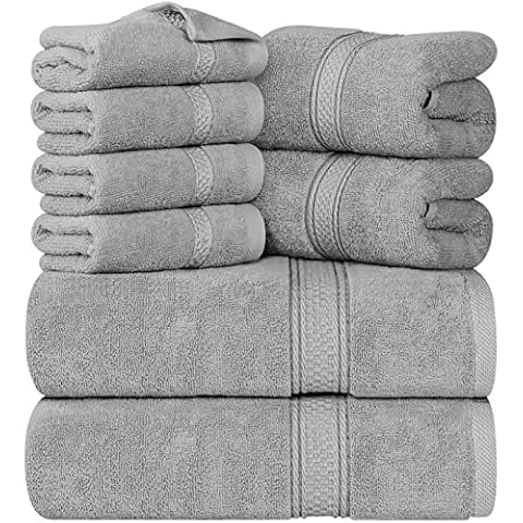 Utopia Towels 8-Piece Premium Towel Set, 2 Bath Towels, 2 Hand Towels, and 4 Wash Cloths, 600 GSM 100% Ring Spun Cotton Highly Absorbent Towels for Bathroom, Gym, Hotel, and Spa (Cool Grey) Cover