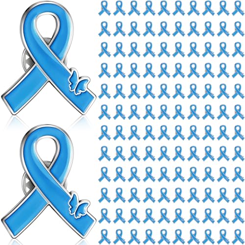 Image of Child Abuse Prevention Awareness Pin Metal Blue Ribbon Lapel Pins Bulk Colon Cancer Awareness for Charity Church Party
