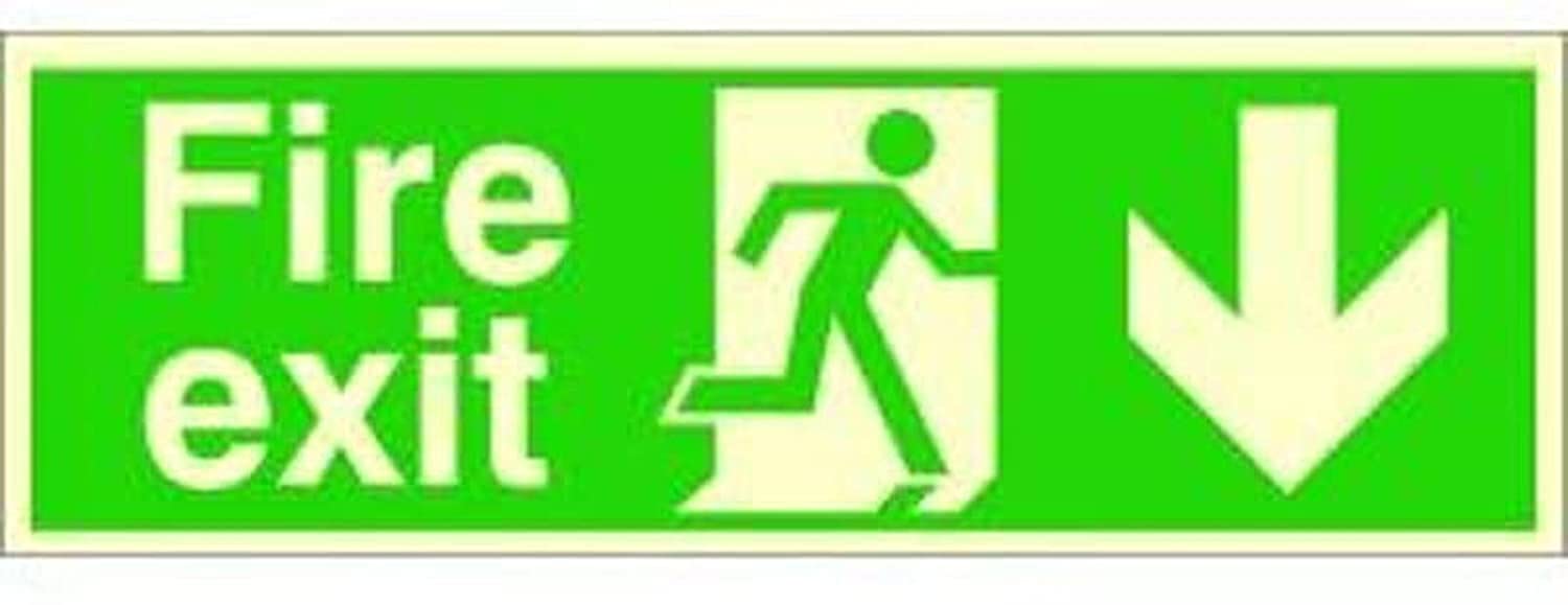 bpa Glow In The Dark Fire Exit Down Sign 400mm x 150mmRigid Plastic